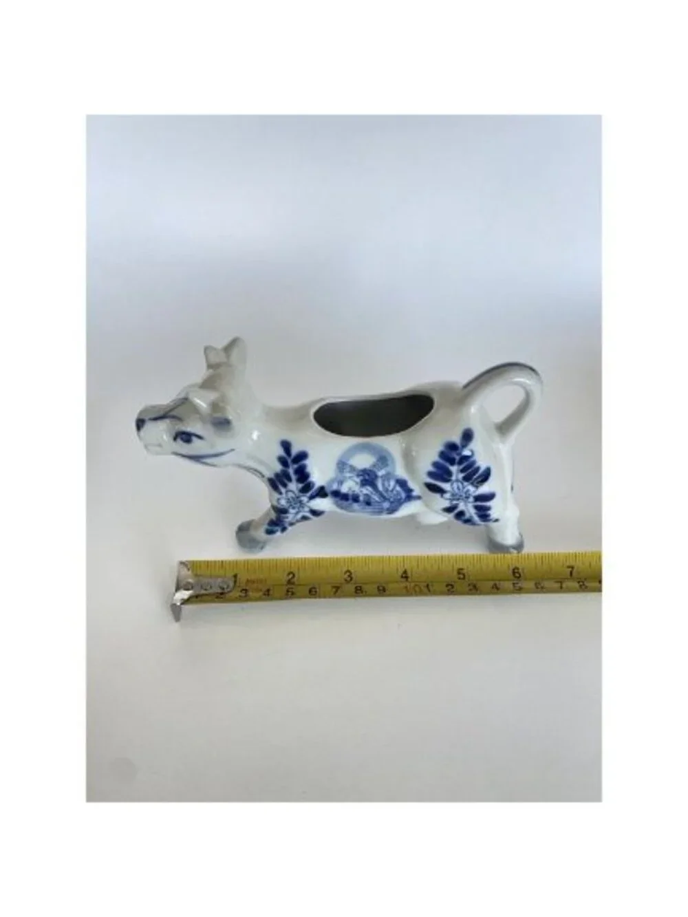 Delft Hand Painted Blue Cow Pitcher Creamer Holland Windmill Floral Vintage